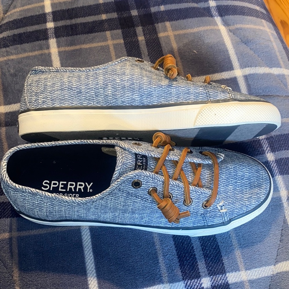 Sperry Top Sider sz 7.5 blue white boat shoes new